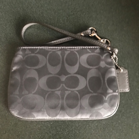 Coach Gray Canvas Leather Signature C Wristlet Mini Pouch - Picture 6 of 16